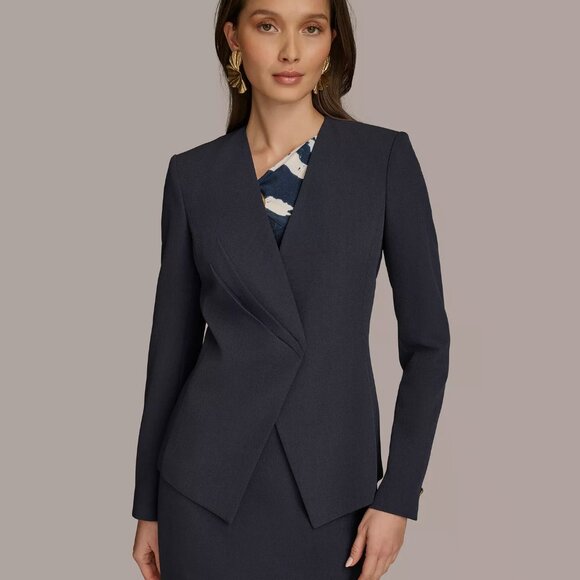 Donna Karan New York Women's Collarless One-Button Blazer Dark Blue 10 NEW - Picture 1 of 2